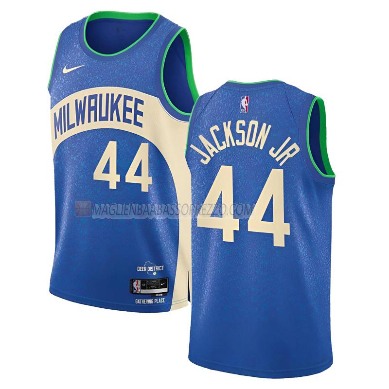 maglia andre jackson jr milwaukee bucks di 44 uomo city edition 2023-24 blu