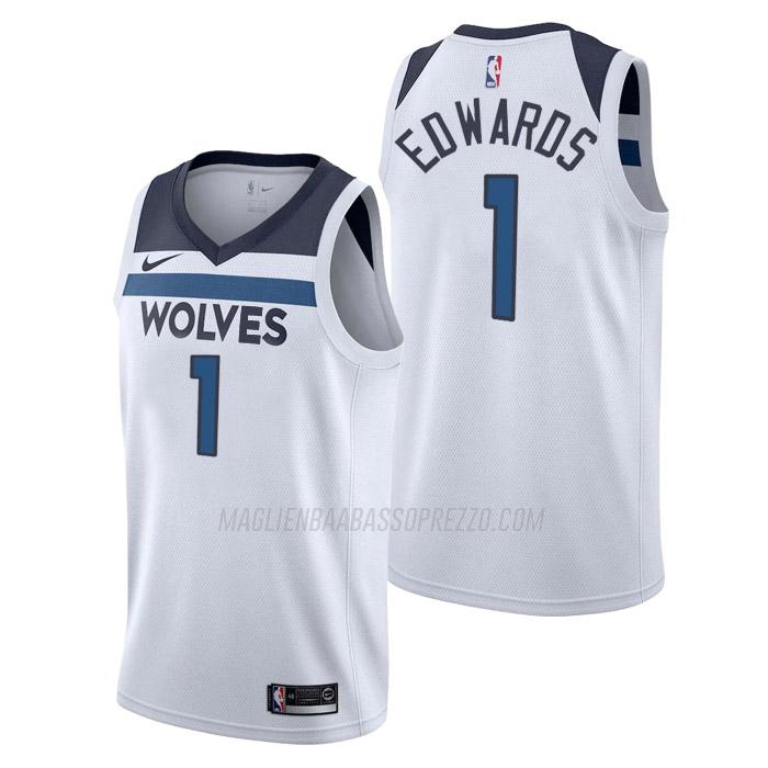 maglia anthony edwards minnesota timberwolves di 1 uomo association edition 2023 bianco