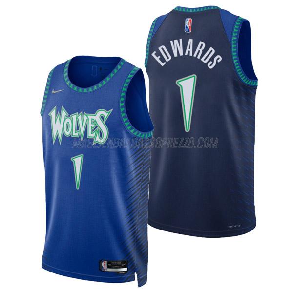 maglia anthony edwards minnesota timberwolves di 1 uomo city edition 2022 blu