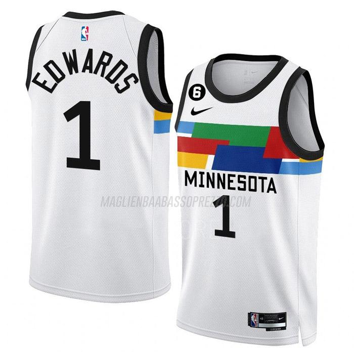 maglia anthony edwards minnesota timberwolves di 1 uomo city edition 2023 bianco