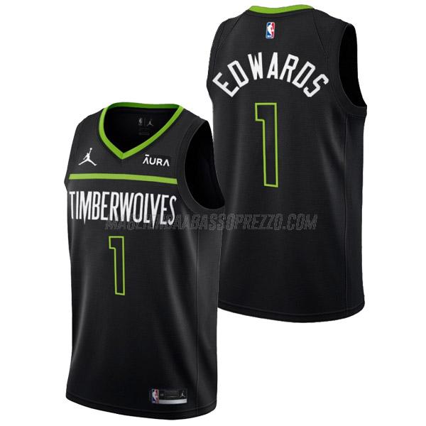 maglia anthony edwards minnesota timberwolves di 1 uomo statement edition 2023 nero