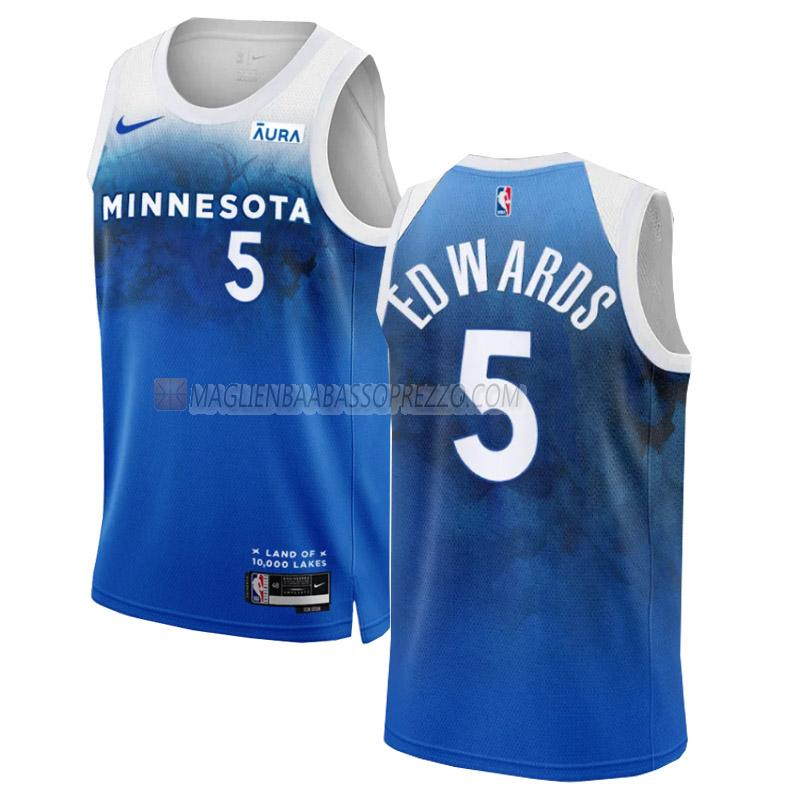 maglia anthony edwards minnesota timberwolves di 5 uomo city edition 2023-24 blu