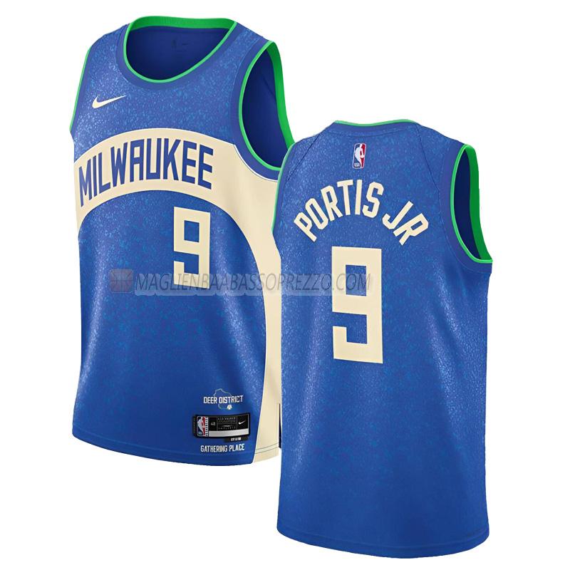 maglia bobby portis milwaukee bucks di 9 uomo city edition 2023-24 blu