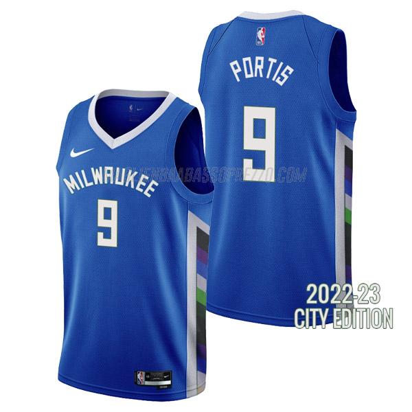 maglia bobby portis milwaukee bucks di 9 uomo city edition 2023 blu