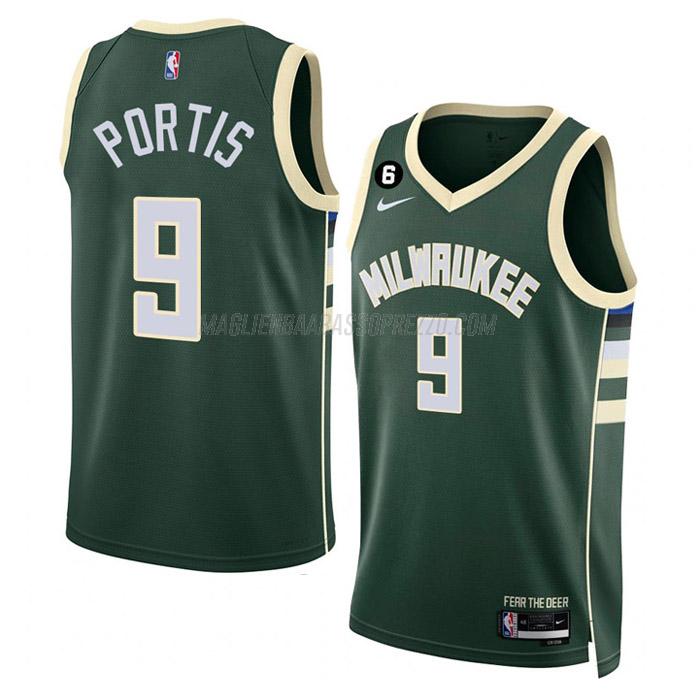 maglia bobby portis milwaukee bucks di 9 uomo icon edition 2023 verde