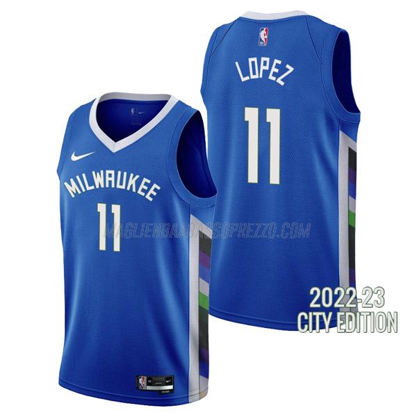 maglia brook lopez milwaukee bucks di 11 uomo city edition 2023 blu