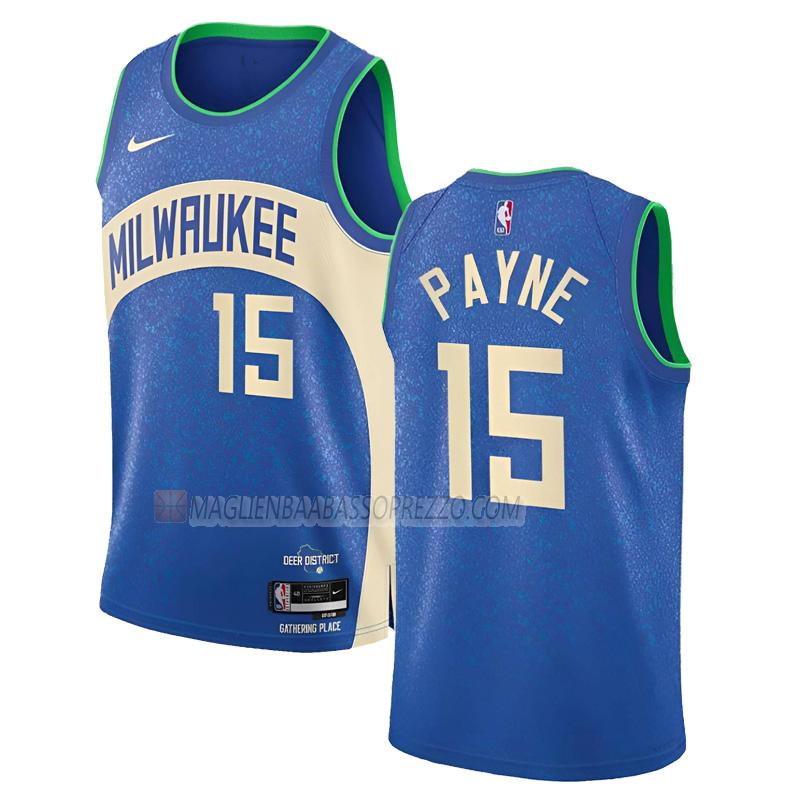 maglia cameron payne milwaukee bucks di 15 uomo city edition 2023-24 blu