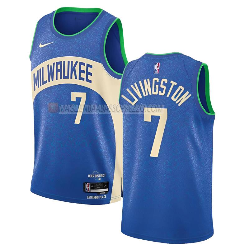 maglia chris livingston milwaukee bucks di 7 uomo city edition 2023-24 blu