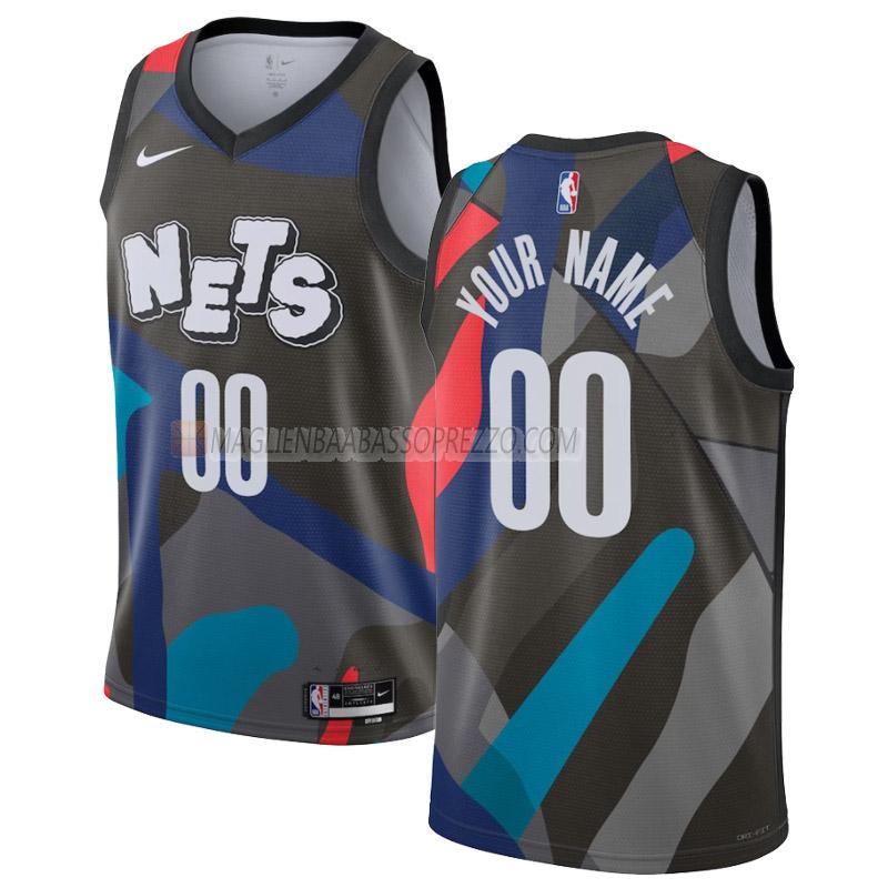 maglia custom brooklyn nets di 0 uomo city edition 2023-24 nero