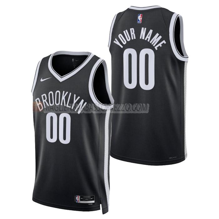 maglia custom brooklyn nets di uomo icon edition 2023 nero