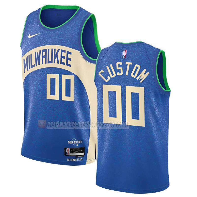 maglia custom milwaukee bucks di 0 uomo city edition 2023-24 blu