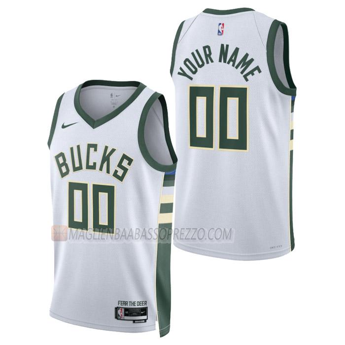 maglia custom milwaukee bucks di uomo association edition 2023 bianco