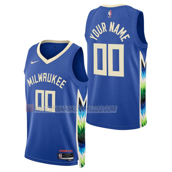 maglia custom milwaukee bucks di uomo city edition 2023 blu