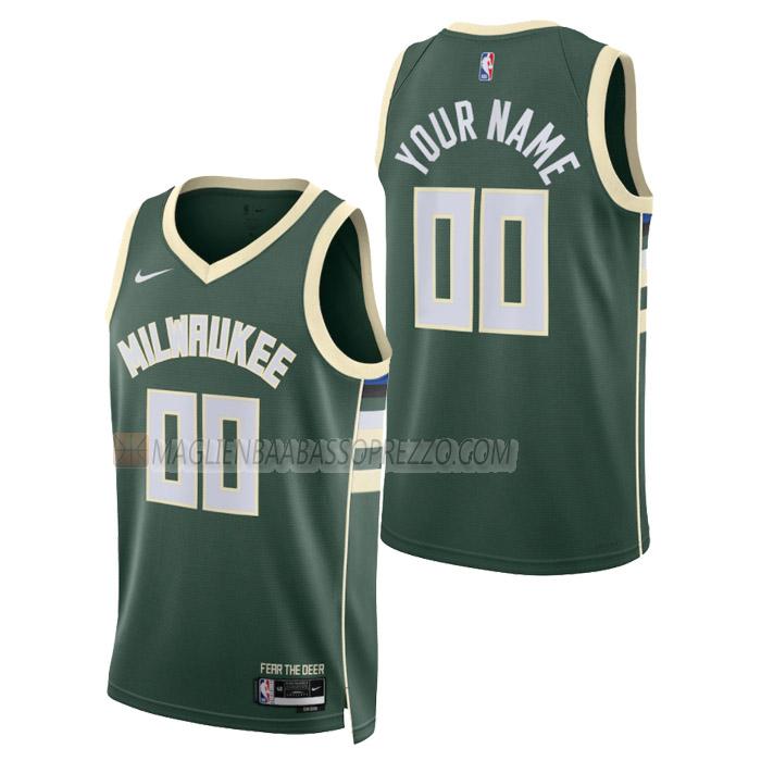 maglia custom milwaukee bucks di uomo icon edition 2023 verde