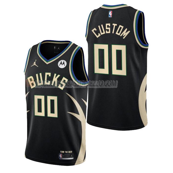 maglia custom milwaukee bucks di uomo statement edition 2023 nero