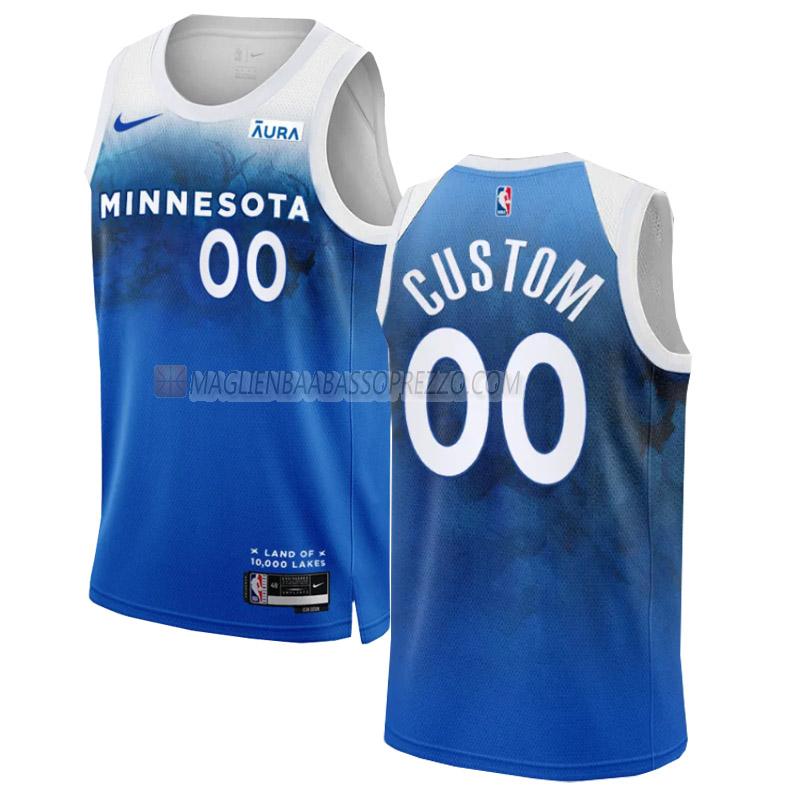 maglia custom minnesota timberwolves di 0 uomo city edition 2023-24 blu