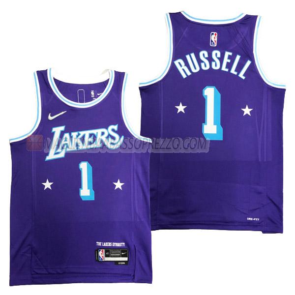 maglia d'angelo russell los angeles lakers di 1 uomo city edition 2022 viola