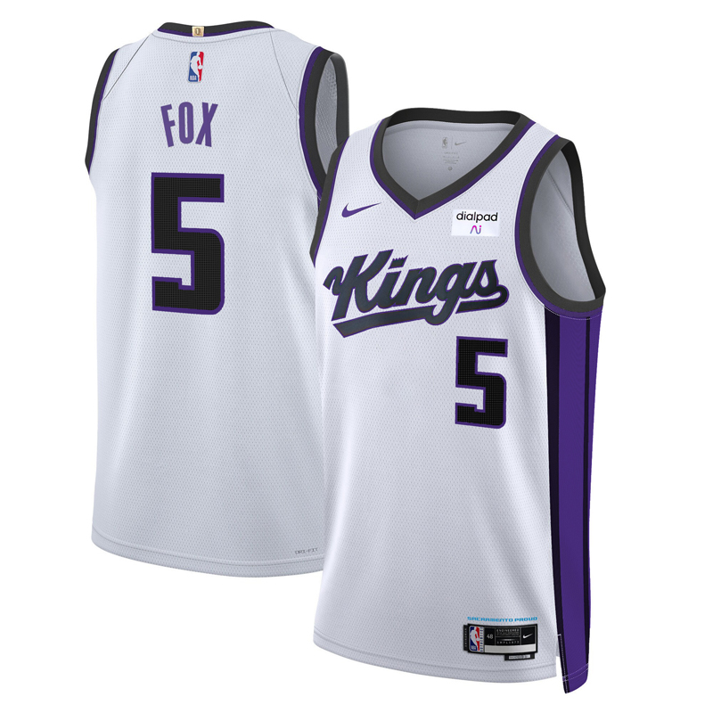 maglia de'aaron fox sacramento kings di 5 uomo association edition 2023-24 bianco