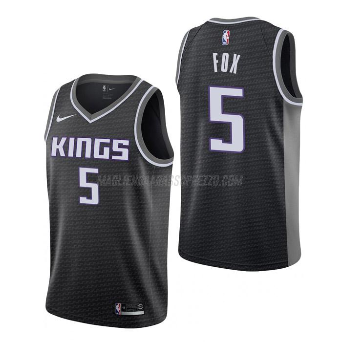 maglia de'aaron fox sacramento kings di 5 uomo statement edition 2023 nero