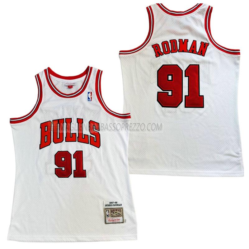 maglia dennis rodman chicago bulls di 91 uomo retro bianco