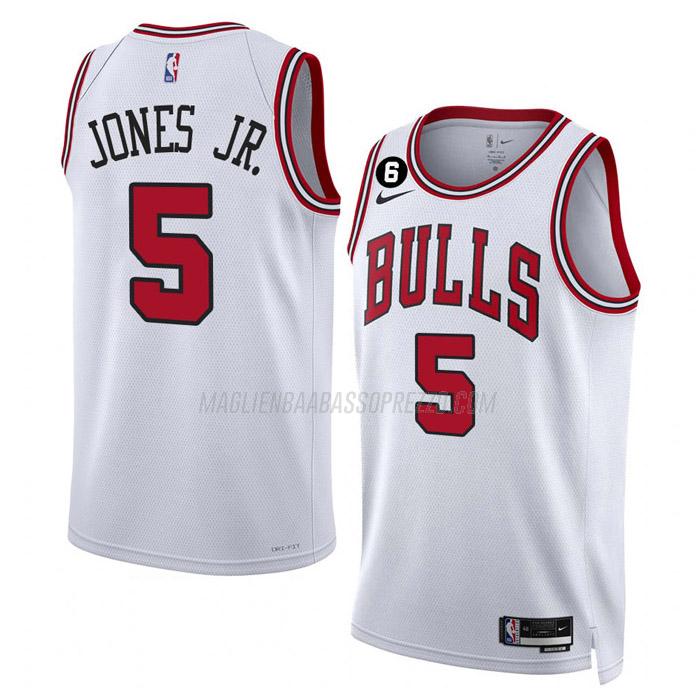 maglia derrick jones jr chicago bulls di 5 uomo association edition 2023 bianco