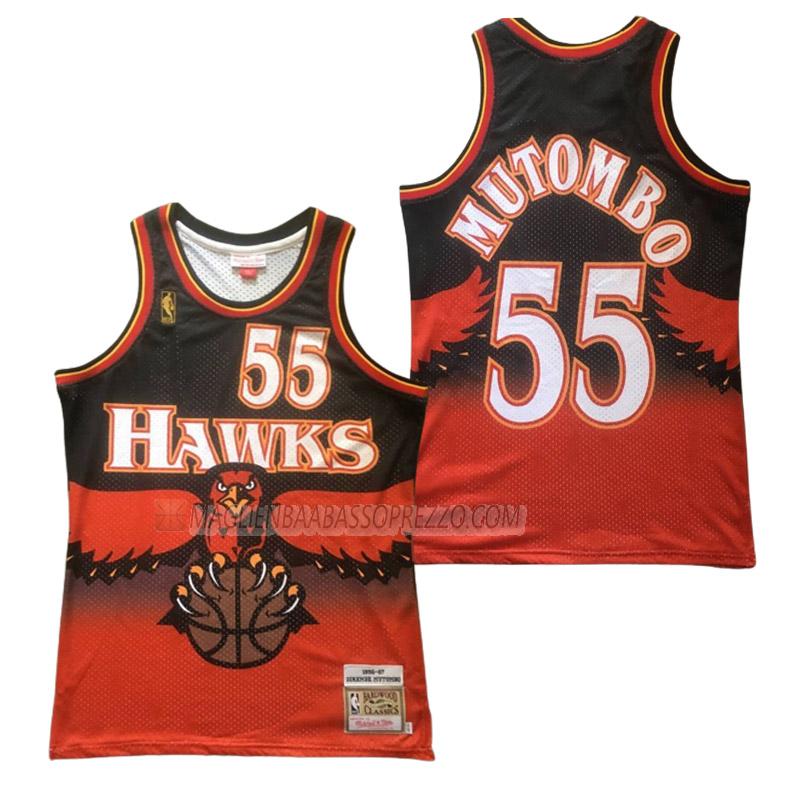 maglia dikembe mutombo atlanta hawks di 55 uomo retro rosso nero