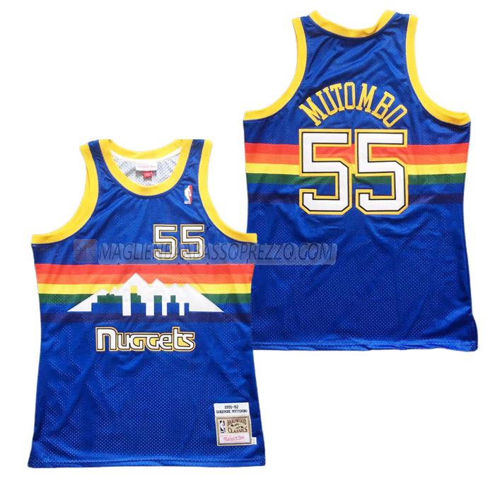 maglia dikembe mutombo denver nuggets di 55 uomo retro blu