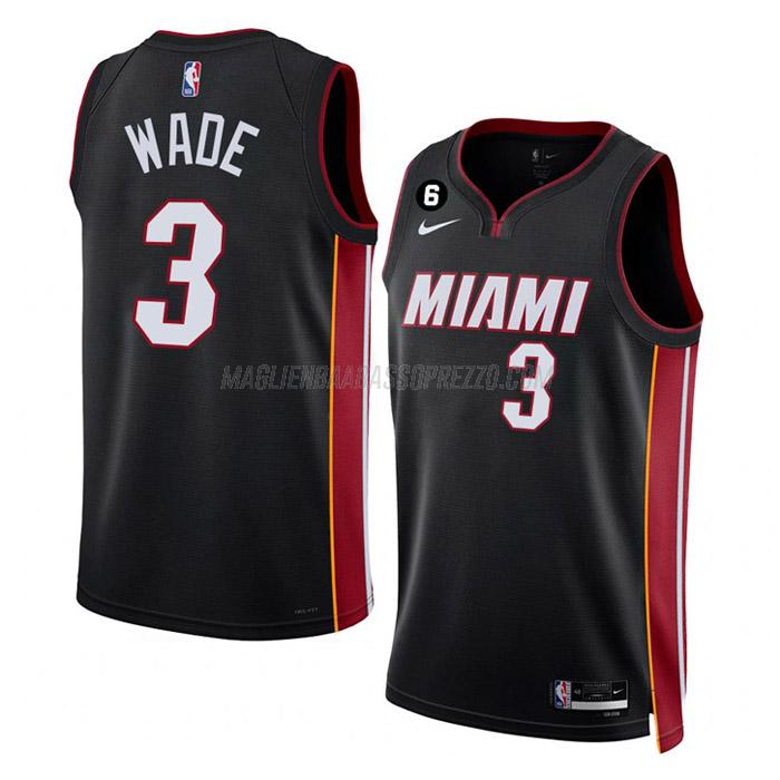 maglia dwyane wade miami heat di 3 uomo icon edition 2023 nero