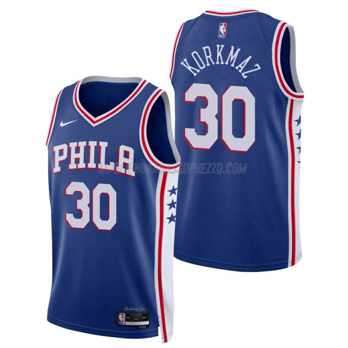 maglia furkan korkmaz philadelphia 76ers di 30 uomo icon edition 2023 blu