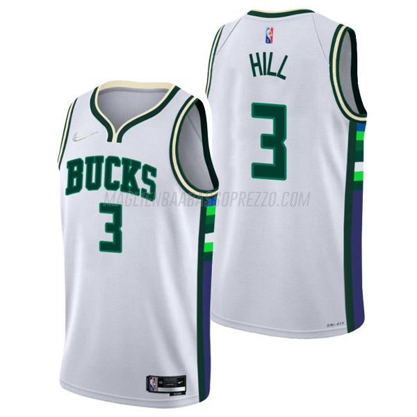 maglia george hill milwaukee bucks di 3 uomo city edition 2022 bianco