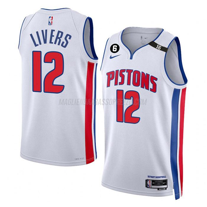 maglia isaiah livers detroit pistons di 12 uomo association edition 2023 bianco