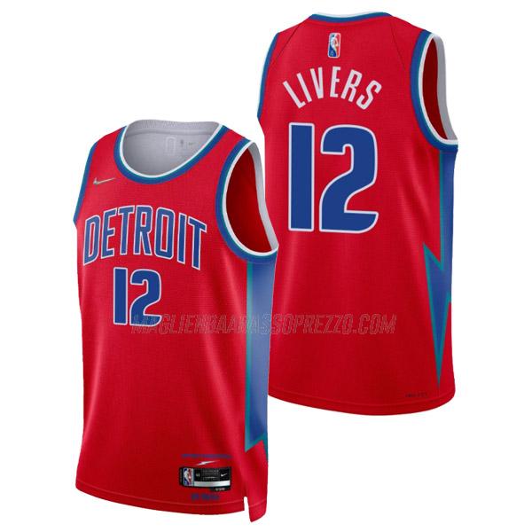 maglia isaiah livers detroit pistons di 12 uomo city edition 2022 rosso