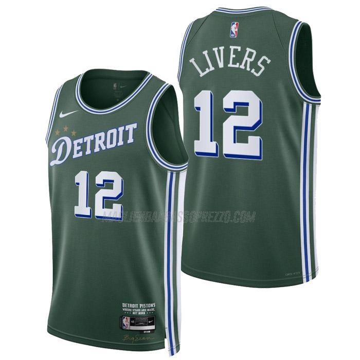 maglia isaiah livers detroit pistons di 12 uomo city edition 2023 verde