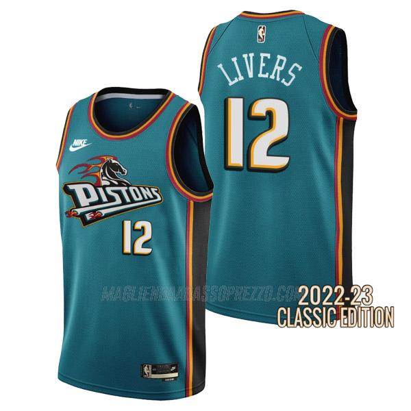 maglia isaiah livers detroit pistons di 12 uomo classic edition 2023 verde acqua