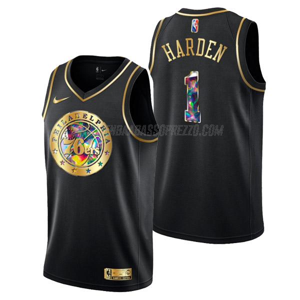 maglia james harden philadelphia 76ers di 1 uomo golden diamond edition 2022 nero