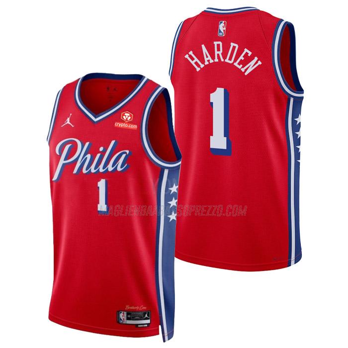 maglia james harden philadelphia 76ers di 1 uomo statement edition 2023 rosso