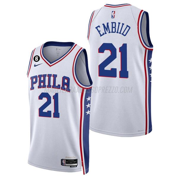 maglia joel embiid philadelphia 76ers di 21 uomo association edition 2023 bianco