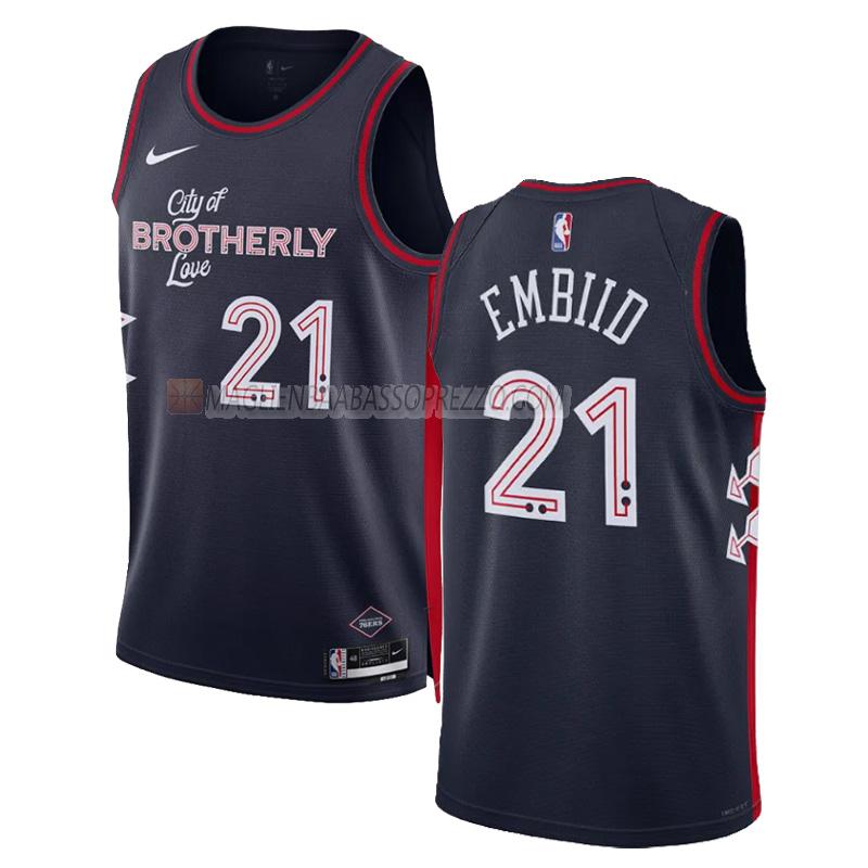 maglia joel embiid philadelphia 76ers di 21 uomo city edition 2023-24 blu navy