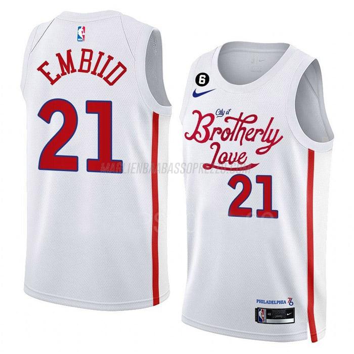 maglia joel embiid philadelphia 76ers di 21 uomo city edition 2023 bianco