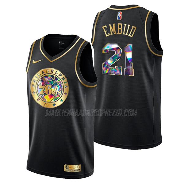 maglia joel embiid philadelphia 76ers di 21 uomo golden diamond edition 2022 nero