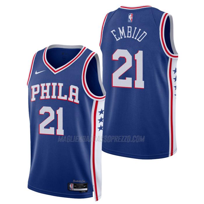 maglia joel embiid philadelphia 76ers di 21 uomo icon edition 2023 blu