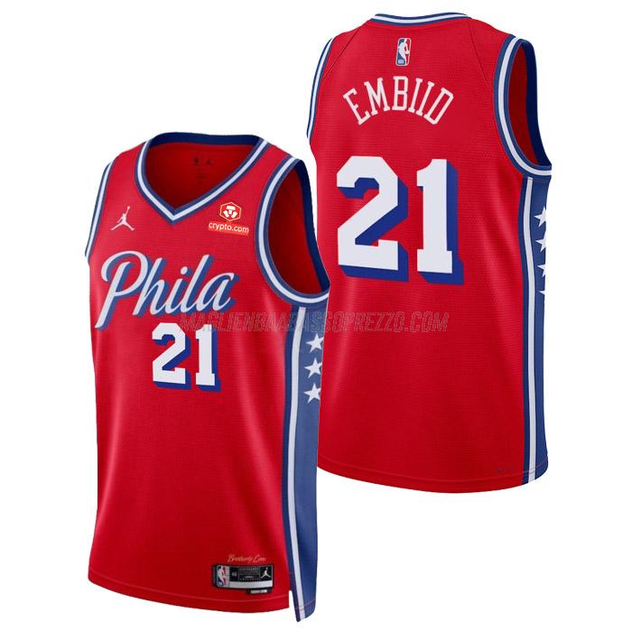 maglia joel embiid philadelphia 76ers di 21 uomo statement edition 2023 rosso