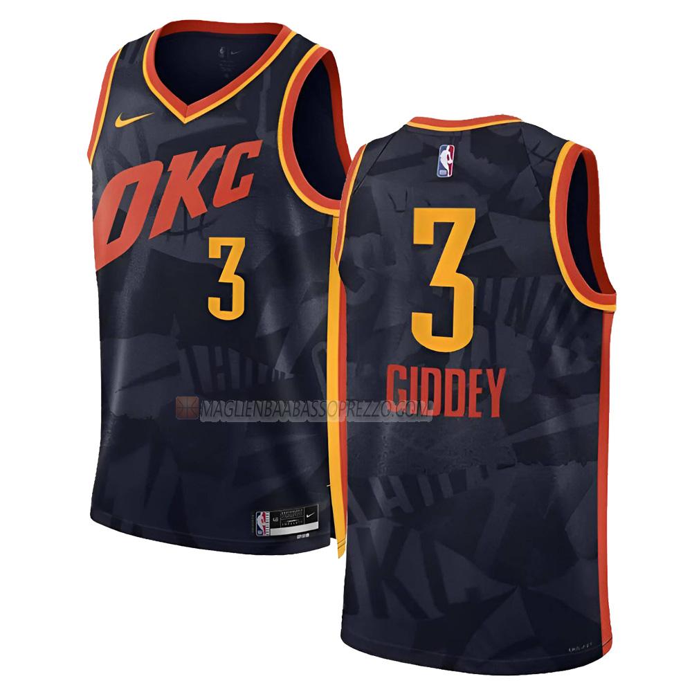 maglia josh giddey oklahoma city thunder di 3 uomo city edition 2023-24 nero