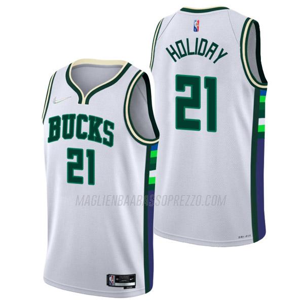 maglia jrue holiday milwaukee bucks di 21 uomo city edition 2022 bianco