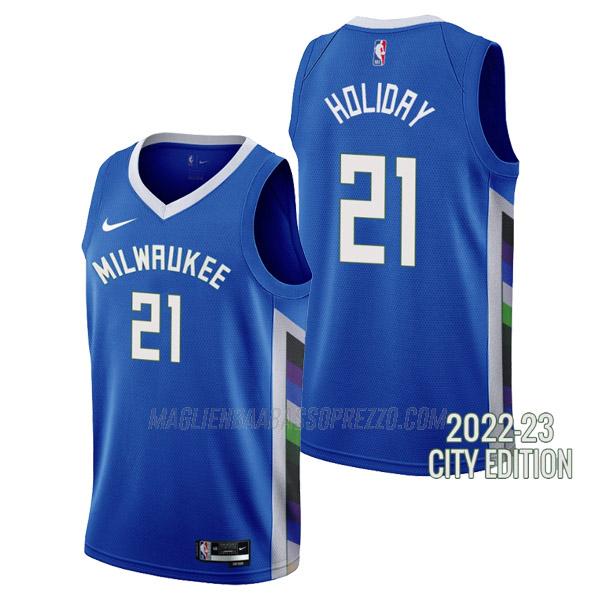 maglia jrue holiday milwaukee bucks di 21 uomo city edition 2023 blu