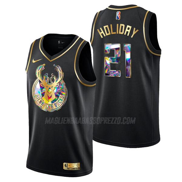 maglia jrue holiday milwaukee bucks di 21 uomo golden diamond edition 2022 nero