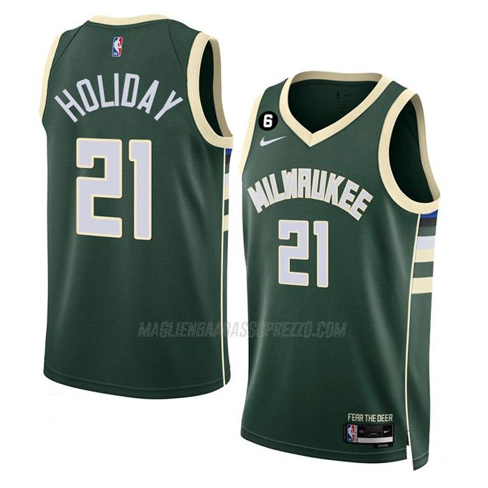 maglia jrue holiday milwaukee bucks di 21 uomo icon edition 2023 verde