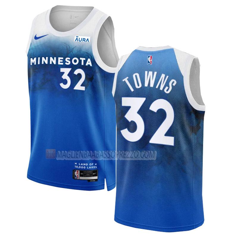 maglia karl-anthony towns minnesota timberwolves di 32 uomo city edition 2023-24 blu