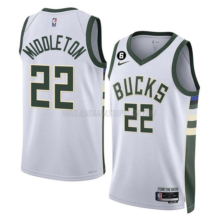 maglia khris middleton milwaukee bucks di 22 uomo association edition 2023 bianco