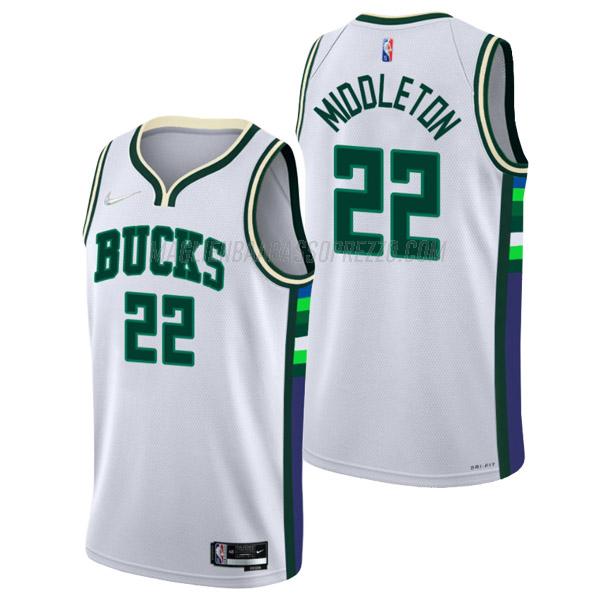 maglia khris middleton milwaukee bucks di 22 uomo city edition 2022 bianco